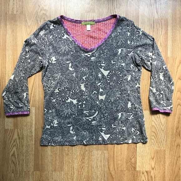 SIGRID OLSEN: Gray/Khaki Abstract Floral Print Top - Picture 1 of 7